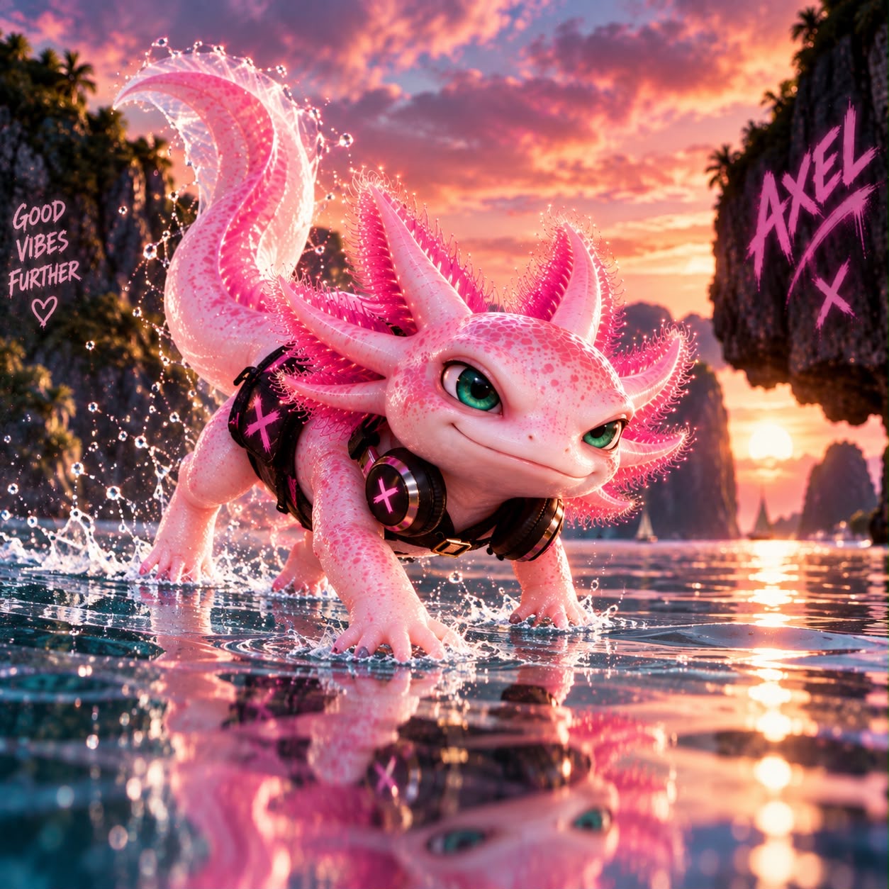 Axel swimming through clear deep water